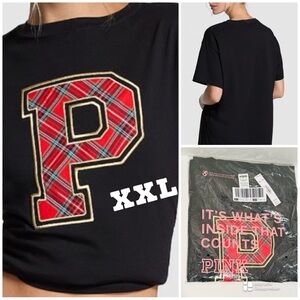 VS PINK NWT Limited Edition Pure Black Santas Fav Cotton Short-Sleeve Tee